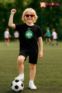 Tricou copii cu logo stema AS Saint-Étienne Franta, din bumbac 100%