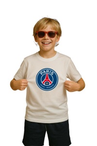Tricou copii cu logo stema Paris Saint Germain Franta, din bumbac 100% - Img 3