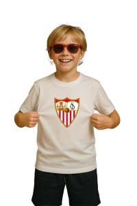 Tricou copii cu logo stema Sevilla FC Spania, din bumbac 100% - Img 3