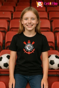 Tricou copii cu logo stema Sport Club Corinthians Paulista Brazilia, din bumbac 100% - Img 5