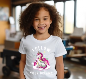 Tricou copii din bumbac 100%, personalizat cu Follow Your Dreams - Cadou - Img 2