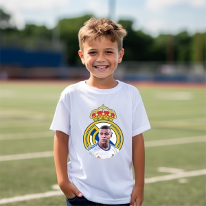 Tricou copii din bumbac 100%, personalizat cu fotbalistul Kylian Mbappe de la Real Madrid - Cadou - Img 2