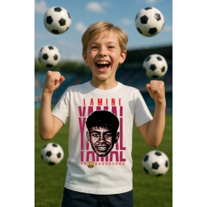 Tricou Copii din bumbac cu fotbalistul Lamine Yamal Nasraoui Ebana-FC Barcelona - Img 6