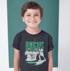 Tricou copii din bumbac personalizat cu jucatorul de fotbal Vinicius Junior - Cadou