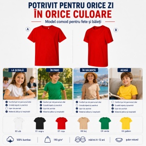 Tricou Copii Edge Malfini – 100% Bumbac, Confortabil, Fete și Băieți, 6 Culori - Img 7