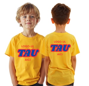 Tricou copii galben personalizat cu logo-ul companiei - Fata + Spate