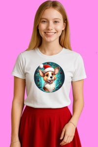 Tricou Corgi Mos Craciun, din bumbac 100% Copii | Dama | Barbat - Img 2
