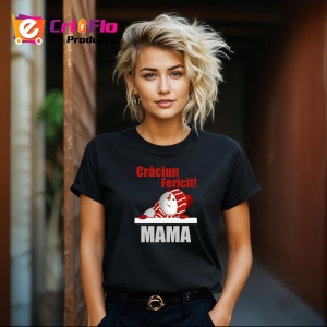 Tricou Craciun Fericit Mama Model Simplu, din bumbac 100%, tricou negru, Dama | Barbat - Img 3