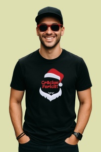 Tricou Craciun Fericit Mos Simplu, din bumbac 100%, tricou negru, Dama | Barbat - Img 2