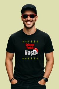 Tricou Craciun Fericit Nasu Brazi Model, din bumbac 100%, tricou negru, Dama | Barbat - Img 2