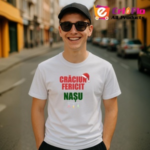 Tricou Craciun Fericit Nasu Model Verde, din bumbac 100%, tricou alb, Dama | Barbat - Img 3