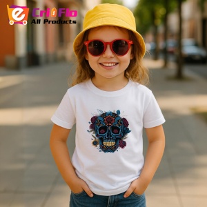 Tricou Craniu albastru cu flori violet si detalii aurii Copii | Dama | Barbat - Img 11