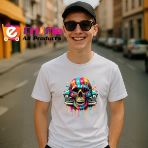 Tricou Craniu cu badge de politist si ochelari fundal alb Copii | Dama | Barbat - Img 5