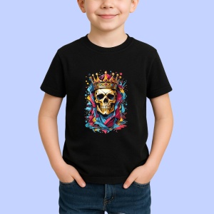 Tricou Craniu cu coroana imagine pop art intens colorata Copii | Dama | Barbat, culoare negru - Img 4