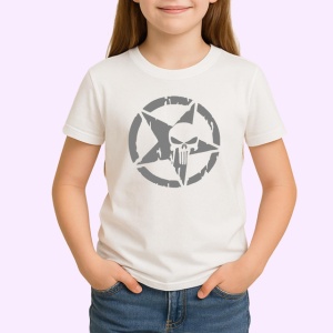 Tricou Craniu In Stea Design Rock Negru, din bumbac 100% , tricou alb pentru Copii | Dama | Barbat - Img 2