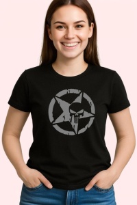 Tricou Craniu In Stea Design Rock Negru, din bumbac 100%, tricou negru Copii | Dama | Barbat - Img 3