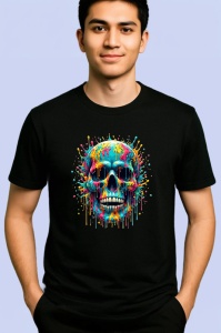 Tricou Craniu inflacarat cu detalii metalice Copii | Dama | Barbat, culoare negru - Img 2