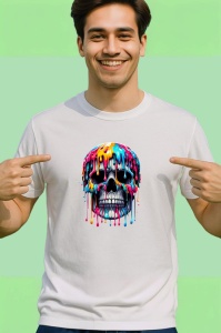 Tricou Craniu multicolor cu vopsea curgatoare fundal alb Copii | Dama | Barbat - Img 2