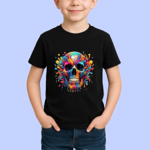 Tricou Craniu pop art cu fundal stropit multicolor Copii | Dama | Barbat, culoare negru - Img 4