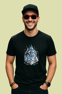 Tricou Cristal Geometric Albastru Abstract, Copii | Dama | Barbat, culoare negru - Img 2