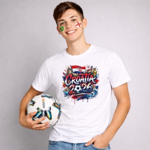 Tricou Croatia World Cup 2026 Fifa, din bumbac 100%, tricou alb, Copii | Dama | Barbat