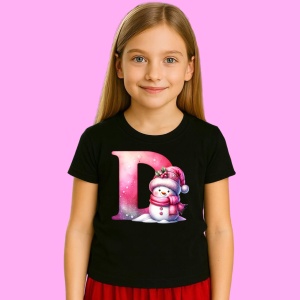 Tricou D Litera Craciun Roz Cu Om De Zapada Fulgi De Zapada, din bumbac 100% Copii | Dama | Barbat
