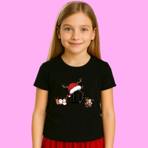 Tricou D Litera Cu Luminite Reni Si Mos Craciun, din bumbac 100% Copii | Dama | Barbat - Img 2