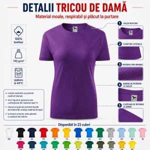Tricou damă basic clasic din bumbac 100%, cambrat, 23 culori, XS - 2XL - Img 5