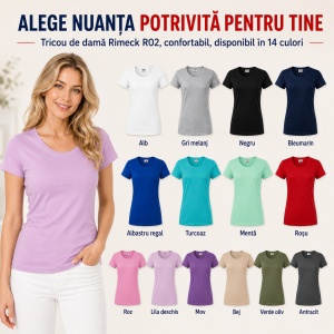 Tricou Damă Bumbac 100%, Croială Cambrată, Guler Rotund, Material Confortabil, 14 Culori, Mărimi S–3XL