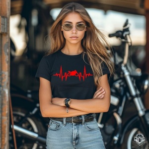 Tricou dama bumbac personalizat pentru femei Ritmul inimii Traiesc si iubesc motocicletele - Cadou - Img 2