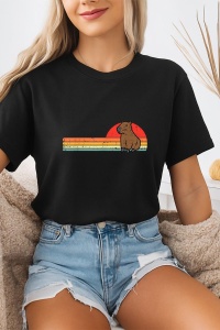 Tricou dama CapyBara - Rasarit retro - Img 2