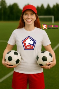 Tricou dama cu logo stema Lille LOSC Franta , din bumbac 100% - Img 8