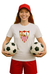 Tricou dama cu logo stema Sevilla FC Spania , din bumbac 100%