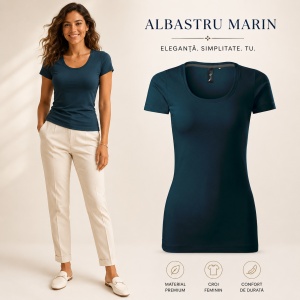 Tricou Damă Elastic cu Decolteu Adânc, Croială Slim Fit, 95% Bumbac, 5% Elastan, 10 Culori, XS–2XL - Img 12
