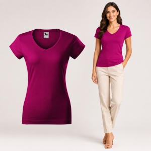 Tricou damă Malfini cu guler în V, 100% bumbac, croială feminină, 13 culori disponibile - Img 18
