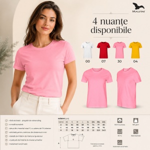Tricou Damă Malfini Edge 814, 100% Bumbac, Guler Rotund, Croială Tubulară, 4 Culori, XS–4XL