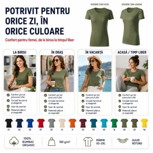 Tricou damă Malfini Gulf 824, 100% bumbac organic, croială cambrată, XS–2XL, 14 culori - Img 5
