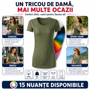 Tricou Damă Malfini Origin GOTS 172 – 100% Bumbac Organic, Croială Cambrată, 15 Culori, XS–2XL - Img 8