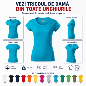 Tricou Damă Malfini Viper 161, 100% Bumbac, Single Jersey, Guler Rotund cu Decolteu Adânc, Croială Cambrată, 180 g/m², 13 Nuanțe, XS–2XL - Img 6