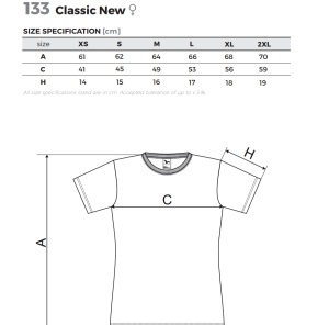 Tabel marimi dimensiuni tricou personalizat dama