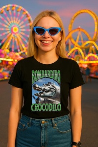 Tricou Dama Tralalero TraLaLa cu Bombadiro Crocodilo Funny Italian Brainrot Meme Graphic (1)