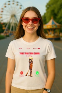 Tricou Dama Tralalero TraLaLa cu Tung Tung Tung Sahur Italian Brainrot Meme - Img 5