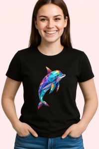 Tricou Delfin Poligonal Colorat, Copii | Dama | Barbat, culoare negru - Img 3