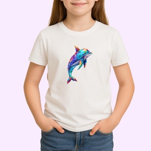 Tricou Delfin Poligonal Colorat, Copii | Dama | Barbat - Img 3