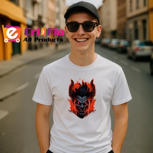 Tricou Demon cu zambet sinistru si flacari albastre Copii | Dama | Barbat - Img 6