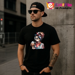 Tricou Denim bandana girl with iced drink, fata cu bandana si bautura rece, Copii | Dama | Barbat , tricou negru - Img 11
