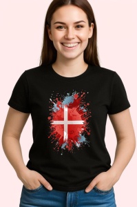 Tricou Denmark Steag Splash Art, Copii | Dama | Barbat, culoare negru - Img 4