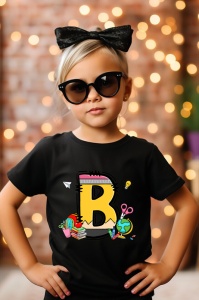 Tricou din bumbac 100% pentru copii, litera B, Back To School, educatie, creioane, carti - Img 6