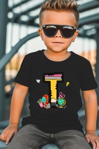 Tricou din bumbac 100% pentru copii, litera T, Back To School, educatie, creioane, carti - Img 6