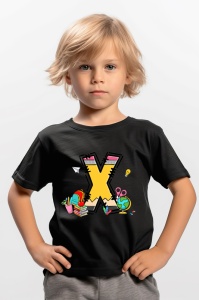 Tricou din bumbac 100% pentru copii, litera X, Back To School, educatie, creioane, carti - Img 6